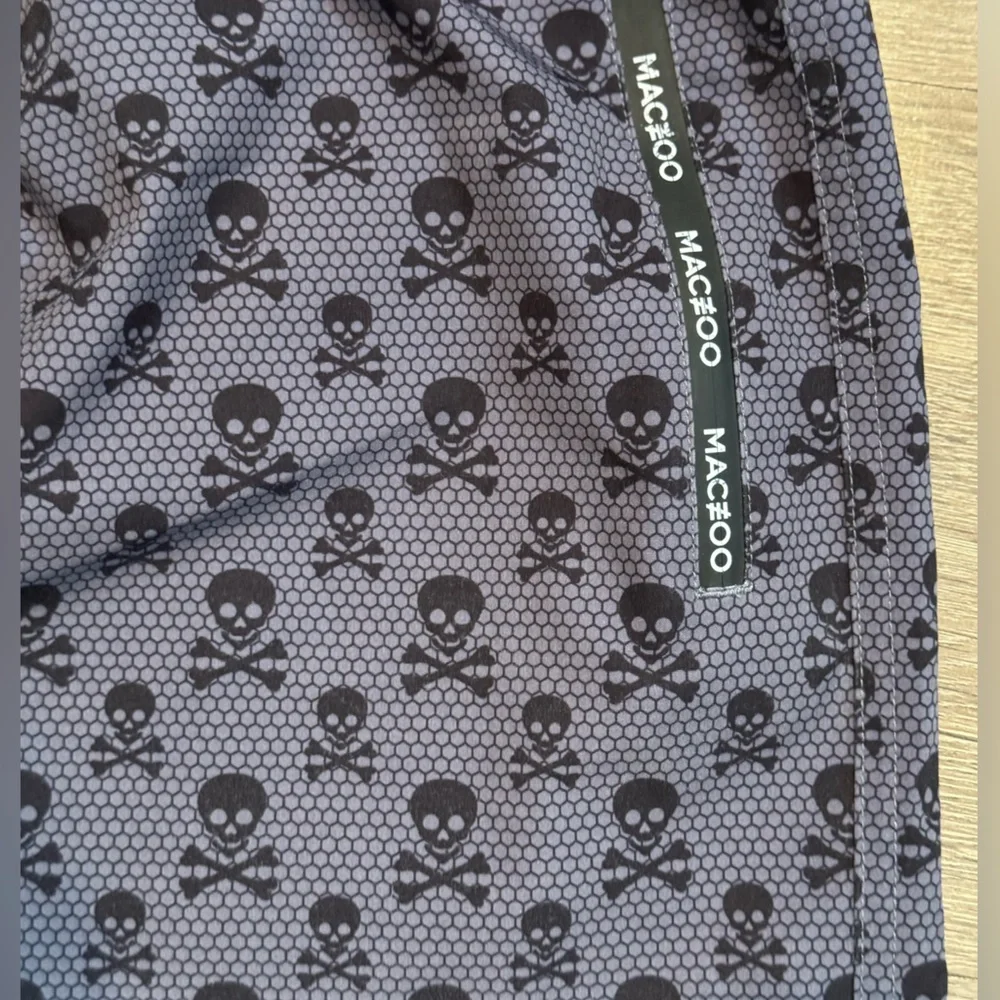 Maceoo Skull Print Swim Shorts in Charcoal with Neon Green Accents - Picture 4 of 4